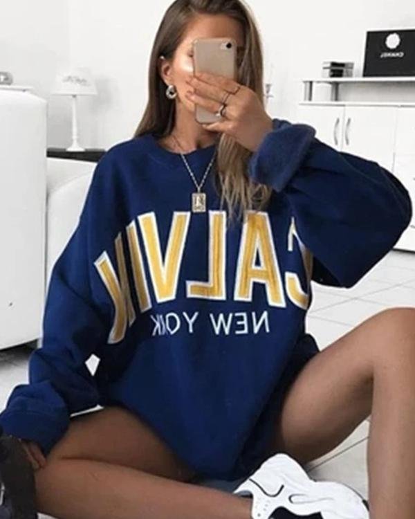 Women's Fashion Fleece Sweatshirt Letter Print Oversize Pullover