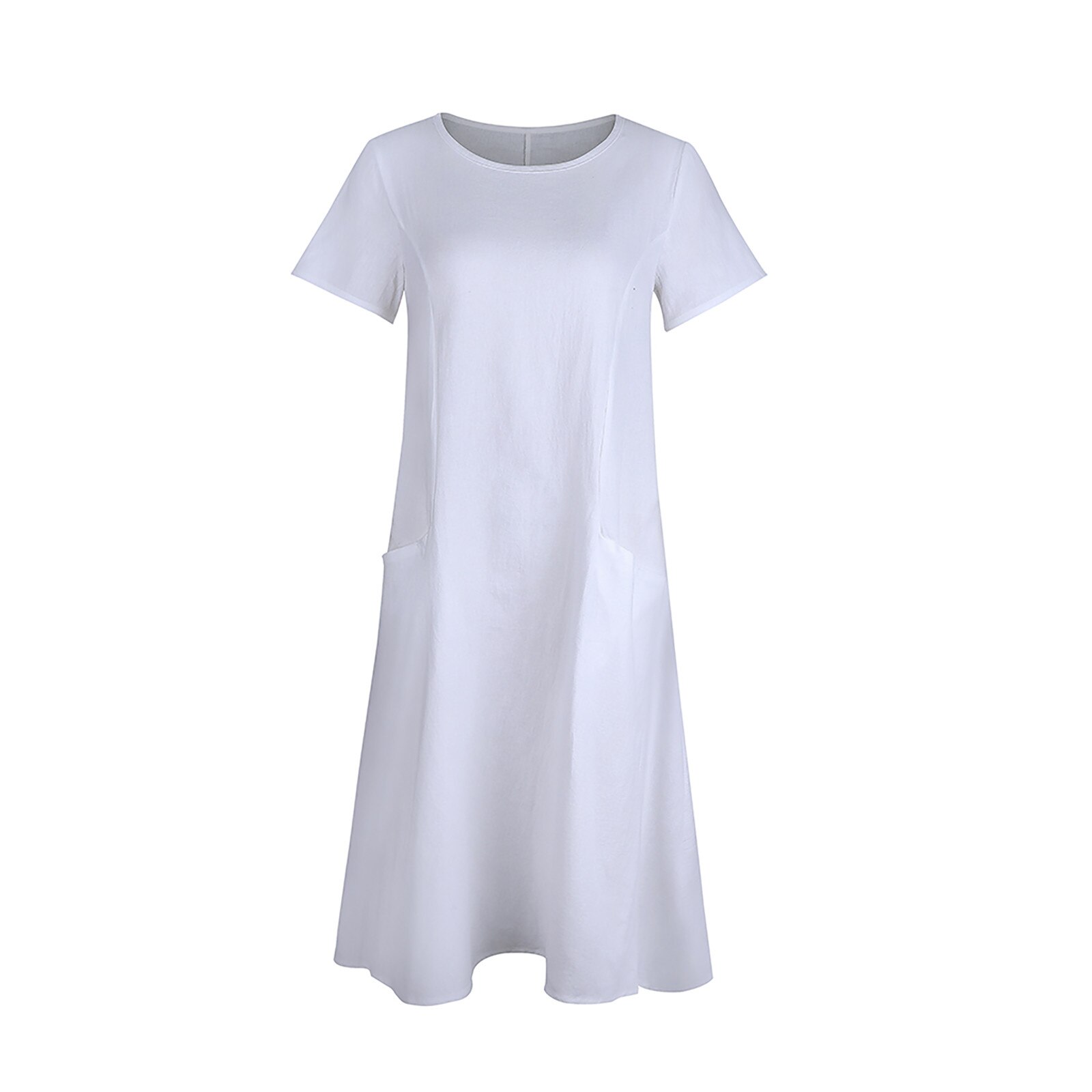 Summer Women's Casual Short Sleeve Round Neck Pocket Dreess Ladies Plus Size Cotton And Linen Dress платье женское летнее 2021