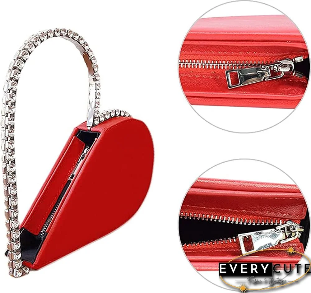 Red Heart Shaped Party Evening Clutch Bags with Crystal