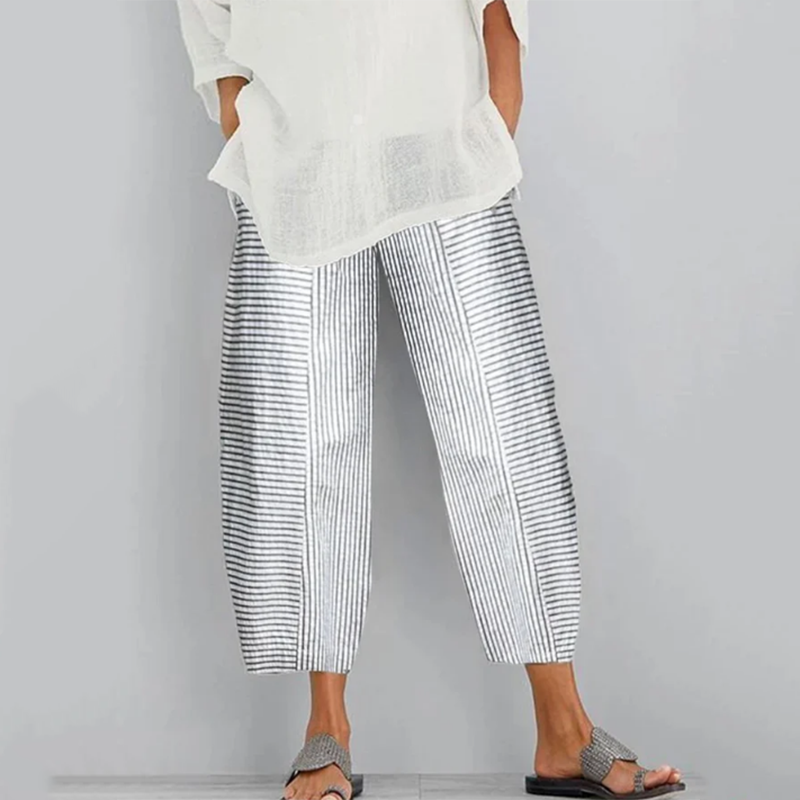 Comstylish Women's Stripe Print Irregular Hem Casual Trousers