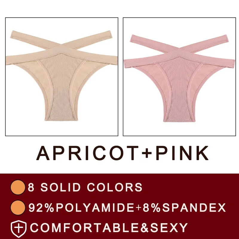 FINETOO 2PCS/Set Fashion Women's Seamless Sexy Panties Lingerie Girls Cross Strap Underwear Briefs 8 Solid Colors Woman Pantys