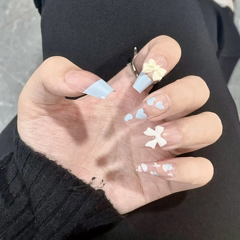 Buyerint 24pcs Wearable Pink Press on Nails – Butterfly Lovely Girl False Nails Tips with Jelly Gel Design  