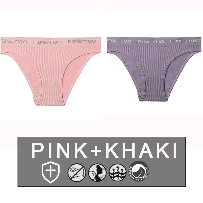 FINETOO 2PCS/Set Women's Seamless Panties Midi-Waist Femme Underpants Briefs Underwear Lingerie Letter Printed 9 Colors Pantys