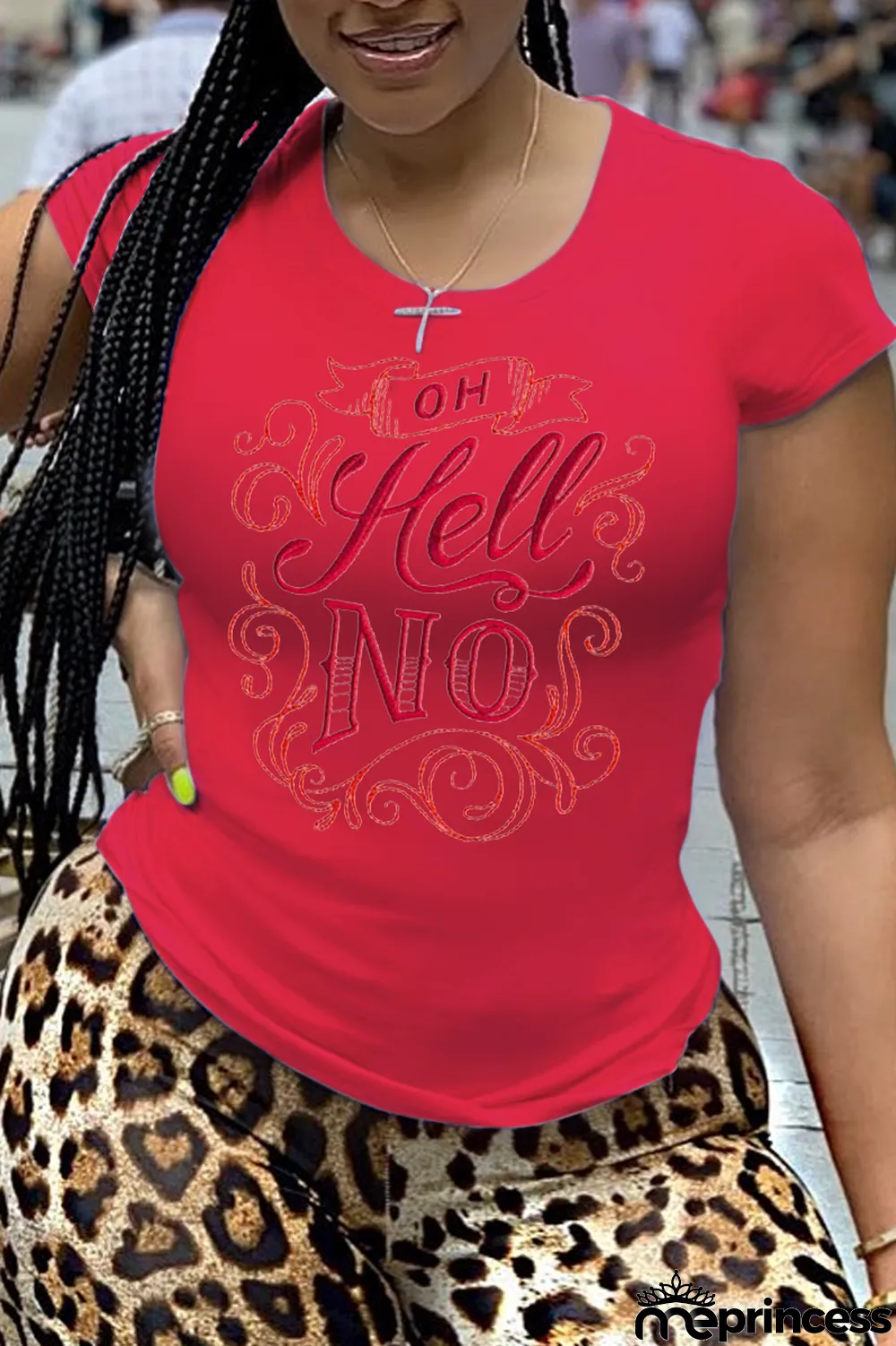 Orange Casual Daily Print Patchwork Letter O Neck Tops