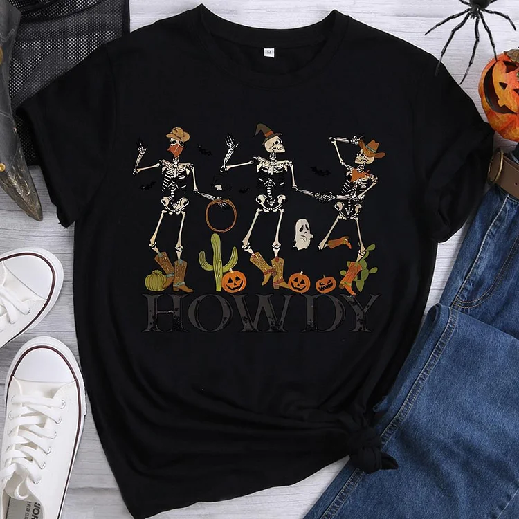 Skeleton Man  Howdy Round Neck T-shirt-0018590