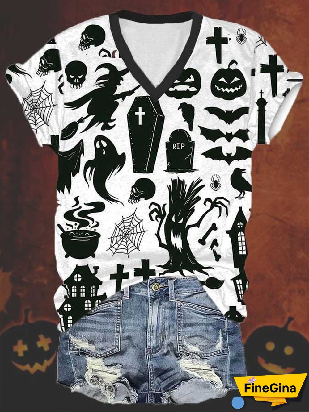 Halloween casual print short-sleeved T-shirt