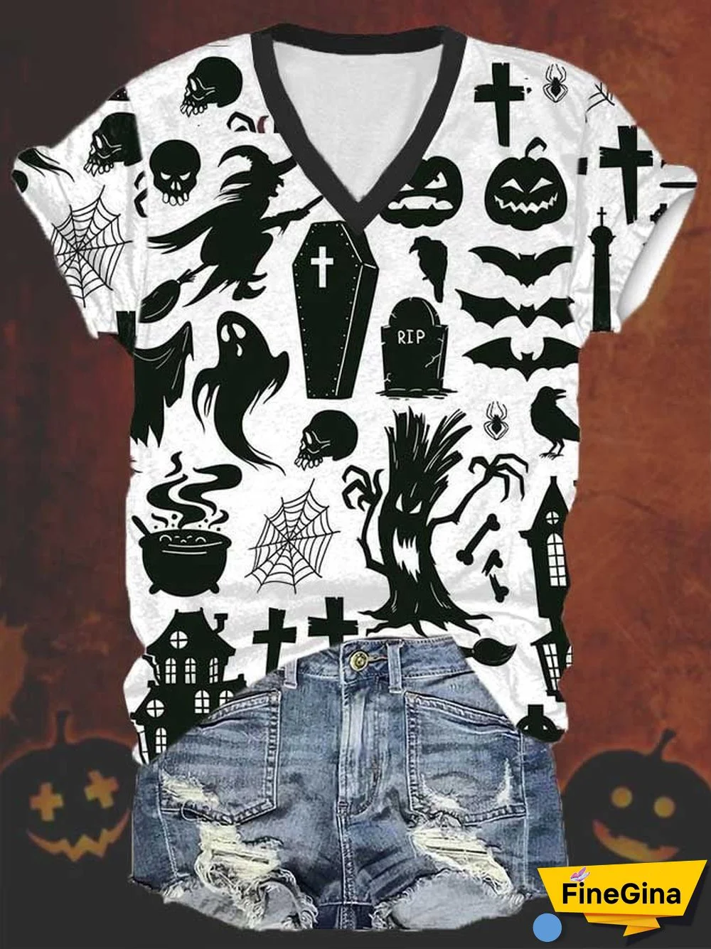 Halloween casual print short-sleeved T-shirt