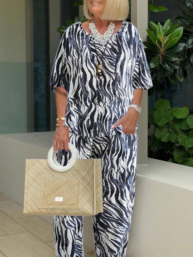 Loose Casual Zebra Stripe Print Suit