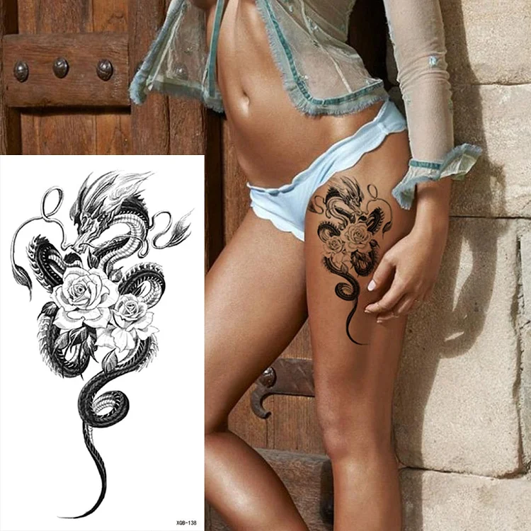 Waterproof Temporary Tattoo Sticker Snake Dragon Rose Flower Flash Tattoos Eagle Skull Body Art Arm Fake Sleeve Tatoo Women Men