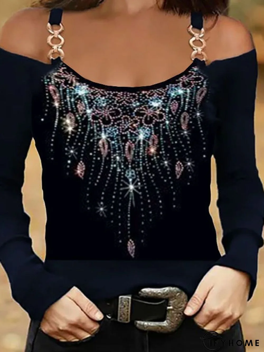 Off Shoulder Long Sleeve Holiday T-shirt | IFYHOME