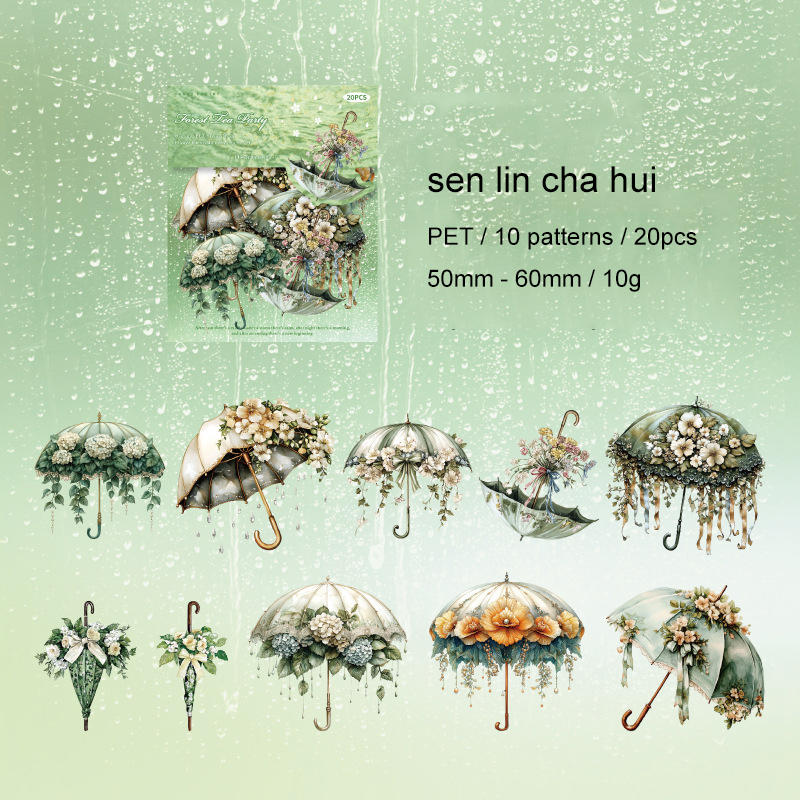 PET Sticker - Flower Umbrella Concerto Series Vintage Landscape 