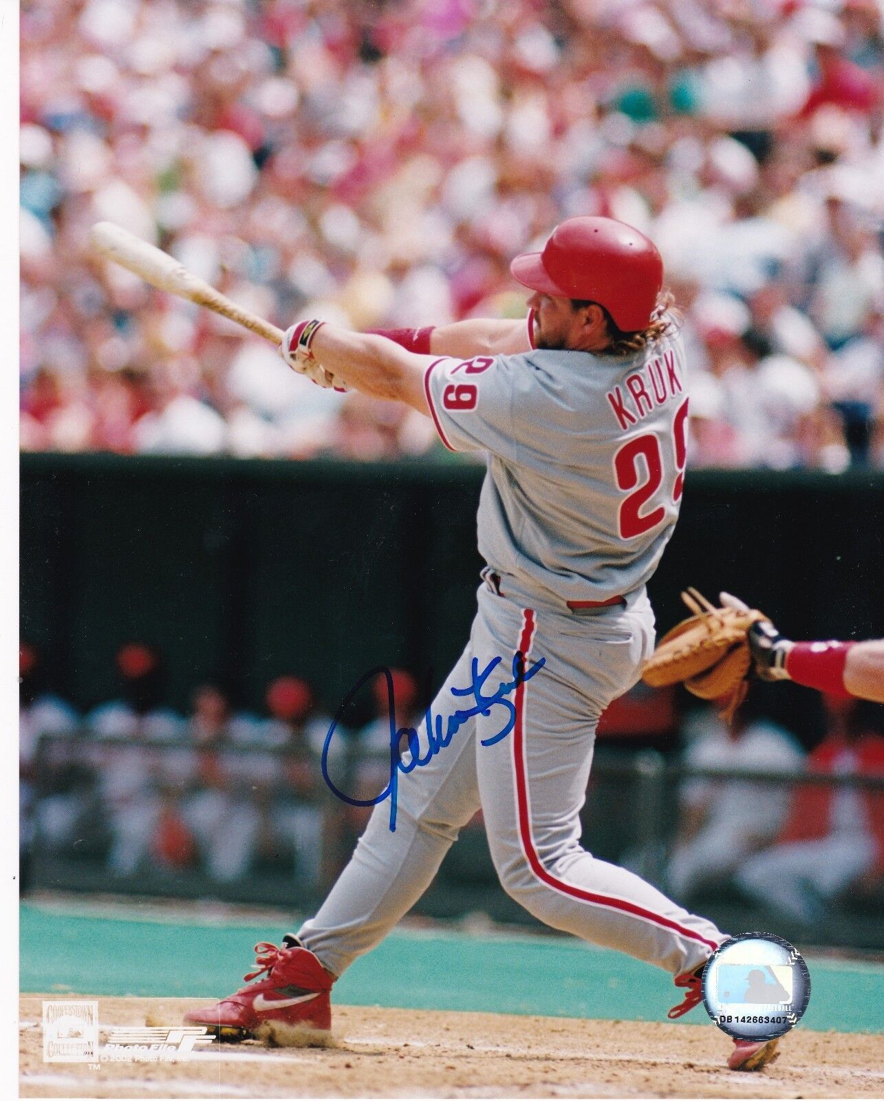 JOHN KRUK PHILADELPHIA PHILLIES ACTION SIGNED 8x10