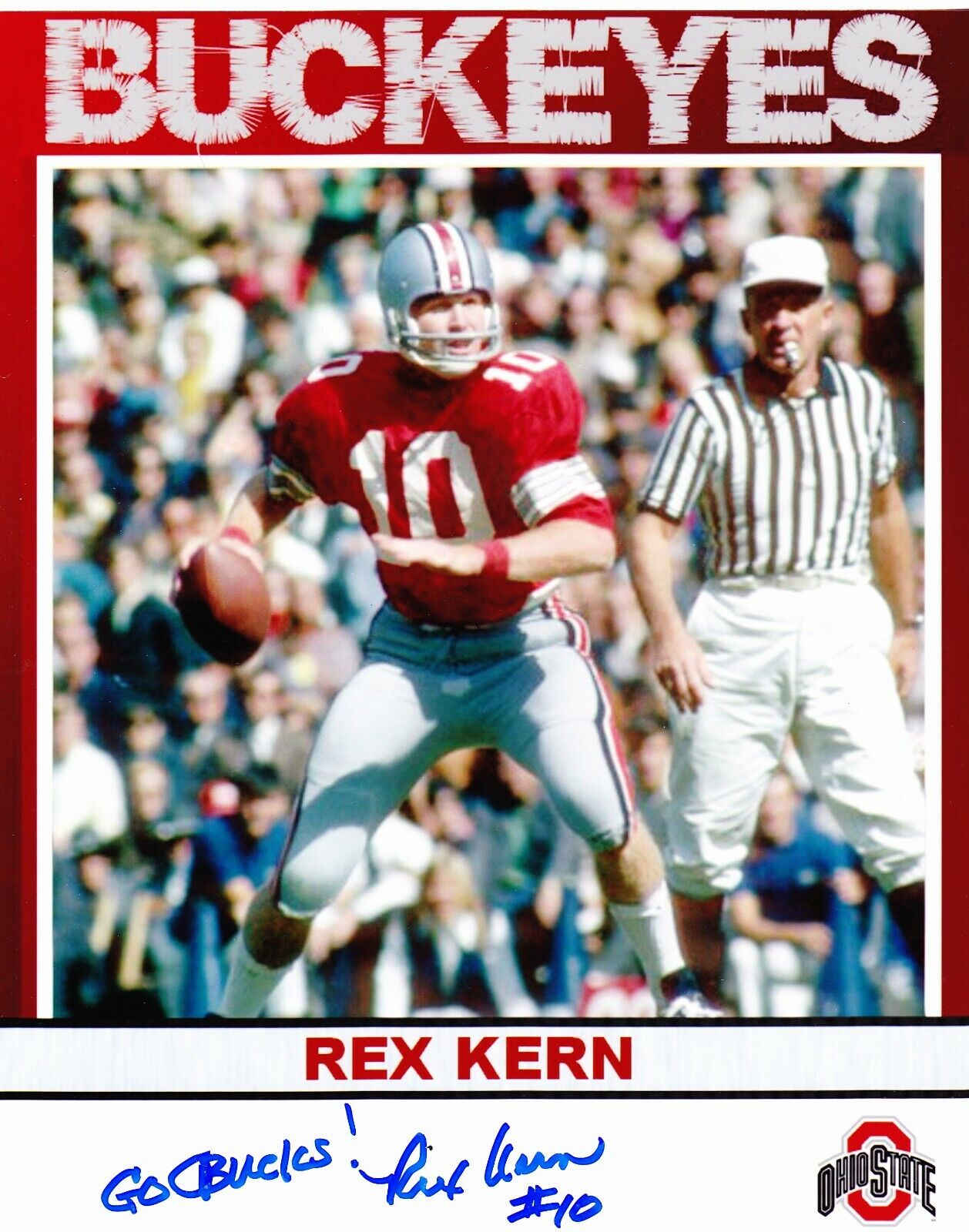 Rex Kern signed 8x10 Ohio State Buckeyes color Photo Poster painting