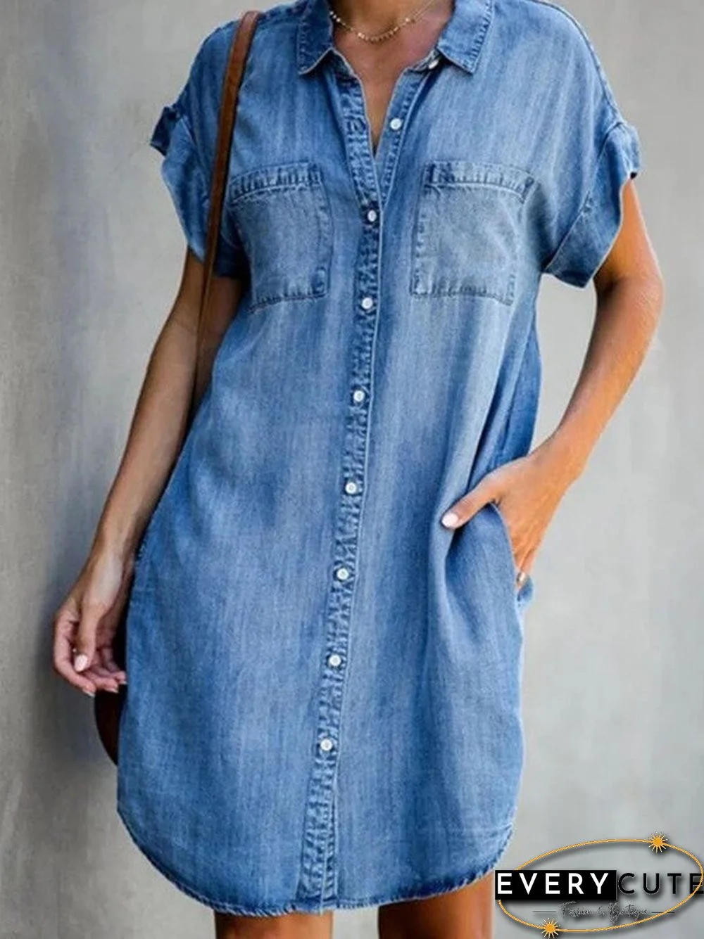 New Casual Short Sleeve Slim Fit Denim Dress Women Solid Color Loose Midi Y2k Dress Vestidos De Mujer