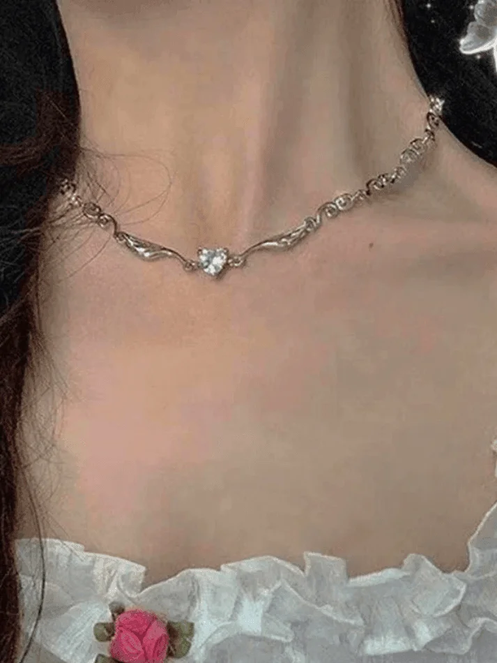 Brownm Angel Wing Rhinestone Heart Necklace