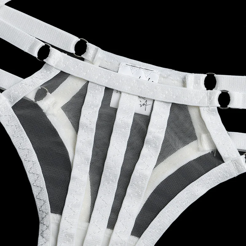 Billionm Three Pieces Underwear See Through Bra and Panties Women Mesh Sheer Intimate White Sissy Lingerie Perspective Lace Lenceria Sexy