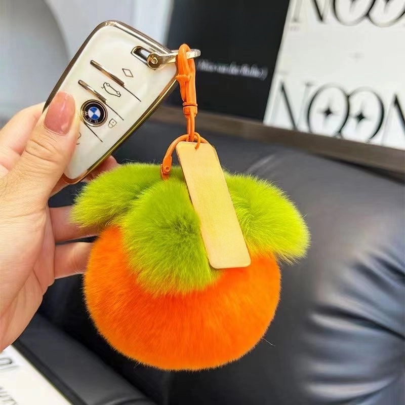 Imitation Rex Rabbit Fur Persimmon Pendant Persimmon Persimmon Ruyi Good Thing Happened Car Keychain Fur Ball Pendant Bag Ornaments Batch