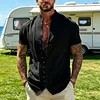 Linen Men's Short Sleeve Button-Up Shirt with Open Front Design for Summer Beach Wear by Inlyline
