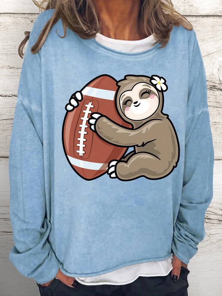 Sloth Girls Hugging Americans football Women Loose Sweatshirt-Annaletters