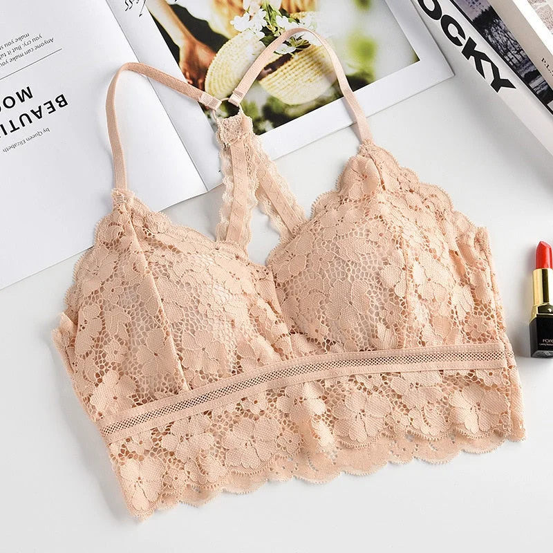 Women Bralette French style lace sexy beauty back bra girl underwear deep V underwear without underwire soft thin seamless bra