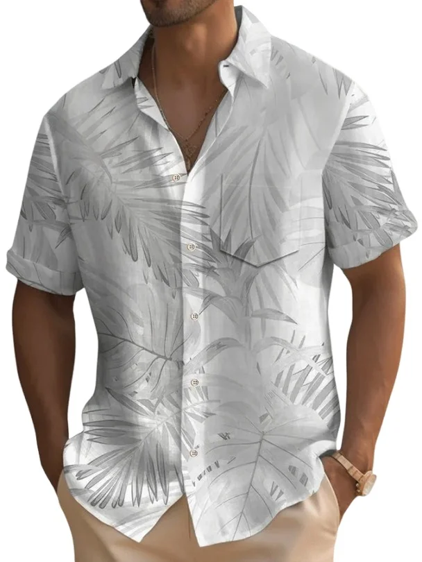 Men's Hawaiian Floral Print Pocket Short Sleeve Shirt