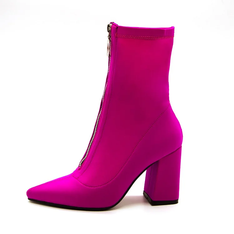 Orchid Front Zip Ankle Boots Block Heel Boots |FSJ Shoes