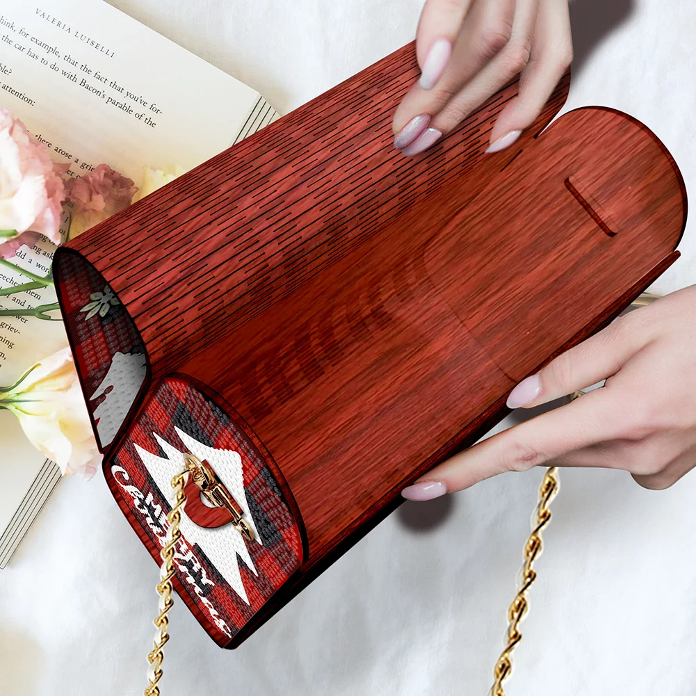 DIY Red Fawn Diamond Art Wooden Coin Pouch with Chain 5D Diamond Painting Purse