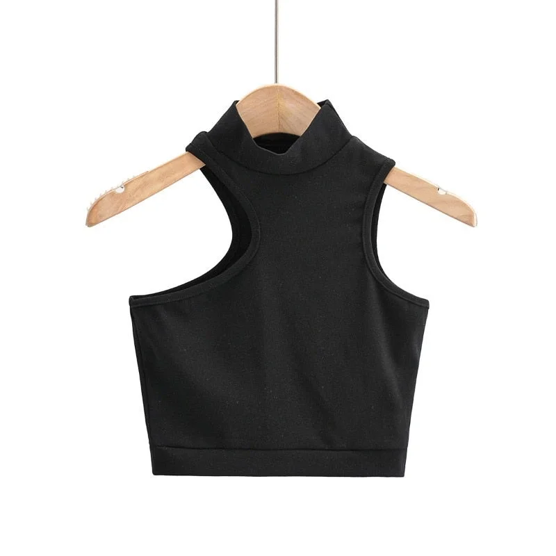 Sexy Woman Clothes Vest Top Women Sleeveless Turtleneck Asymmetrical Chic Student Casual Street Sling Corset Crop y2k ropa mujer