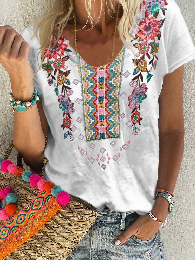 Floral Short Sleeve Cotton T-Shirt