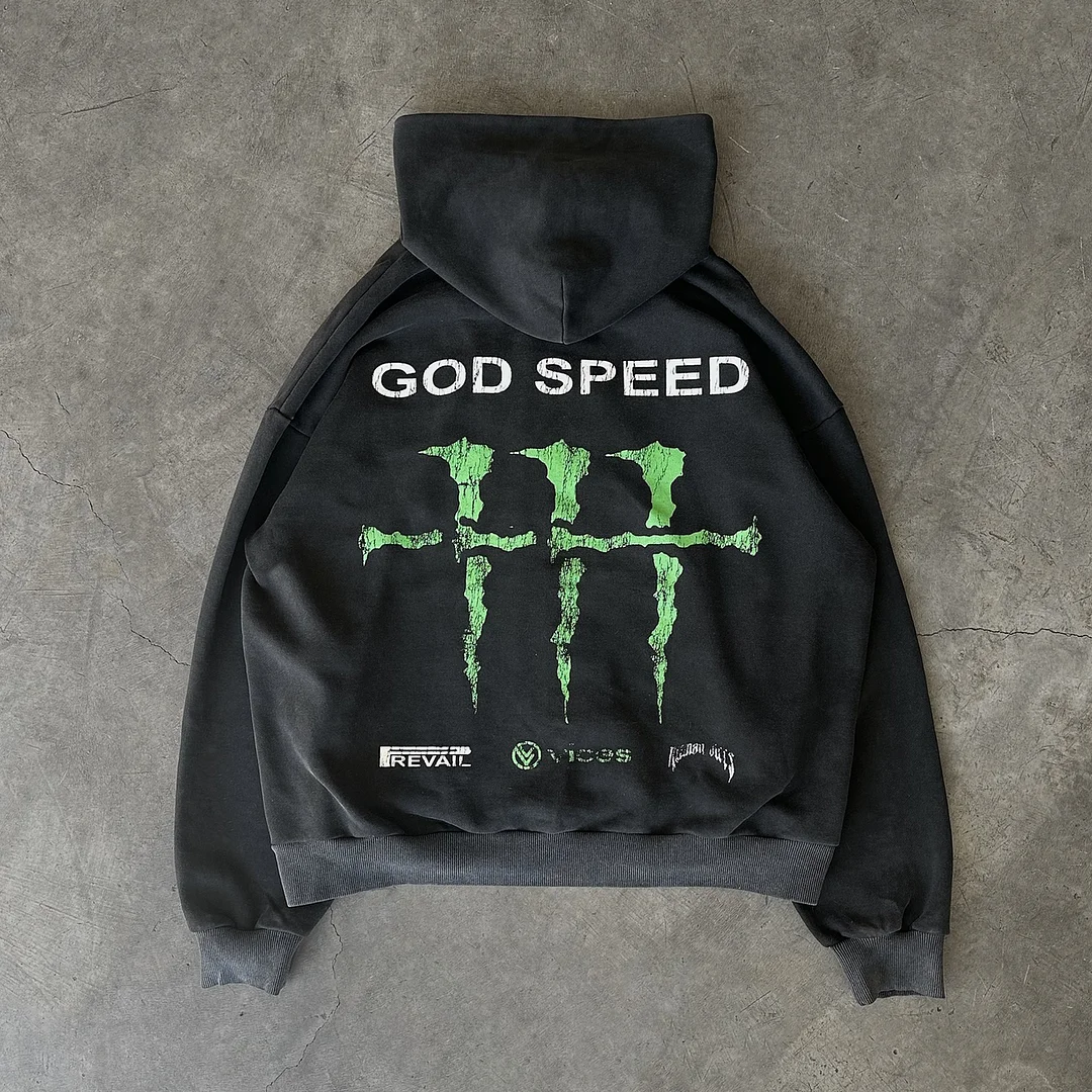 God Speed Casual Street Vintage Zip Hoodie