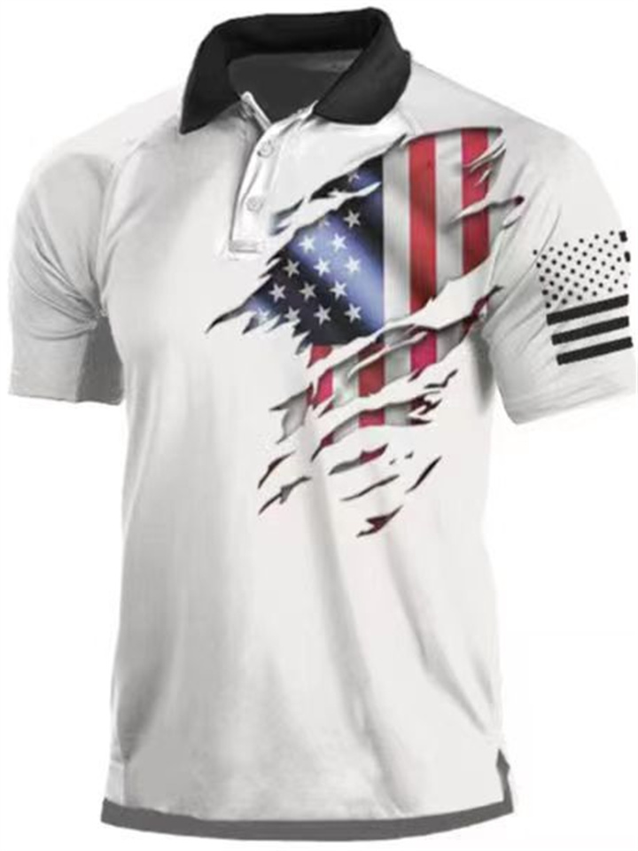 Men's Collar Polo Shirt Golf Shirt Graphic National Flag Turndown Blue Light Green Dark Green Red White 3D Print Street Daily Short Sleeve 3D Button-Down Clothing Apparel Fashion Casual Breathable