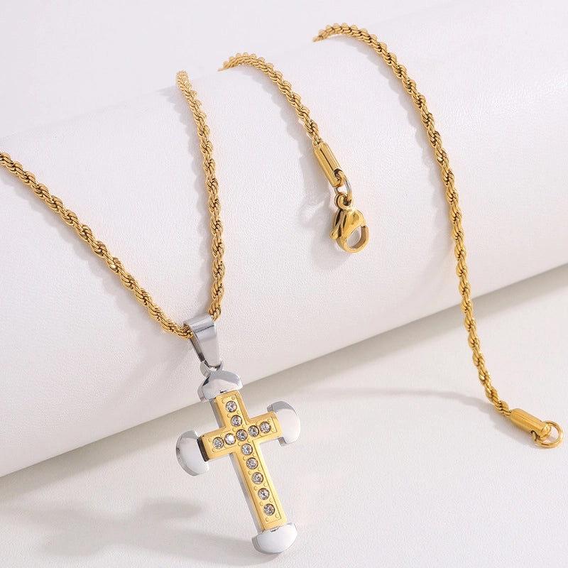Retro Streetwear Cross Titanium Steel Plating Men’s Pendant Necklace