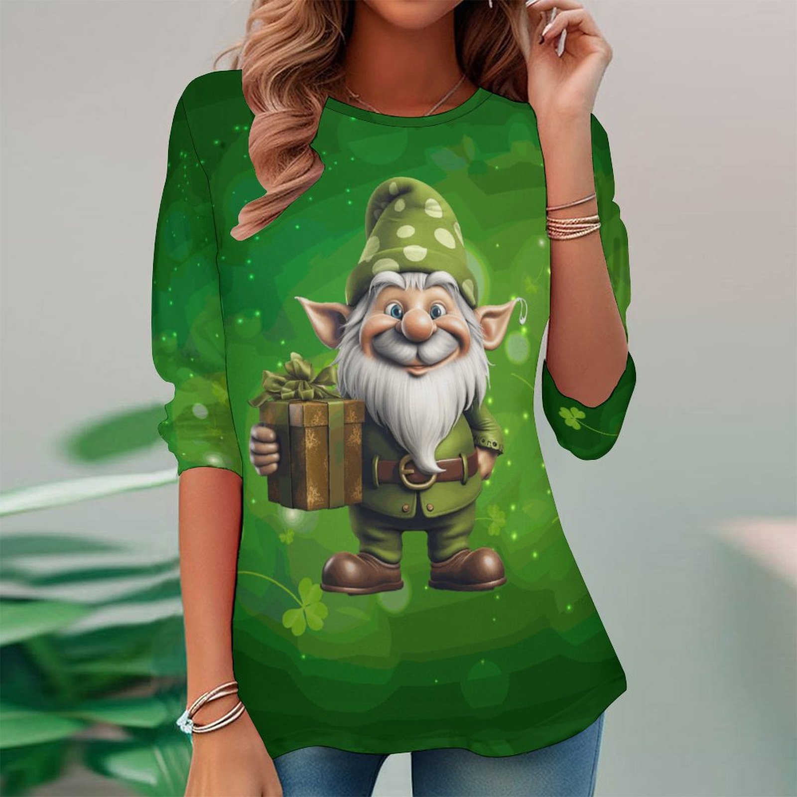 Women Long Sleeve V-neck Graphic Floral Printed Top