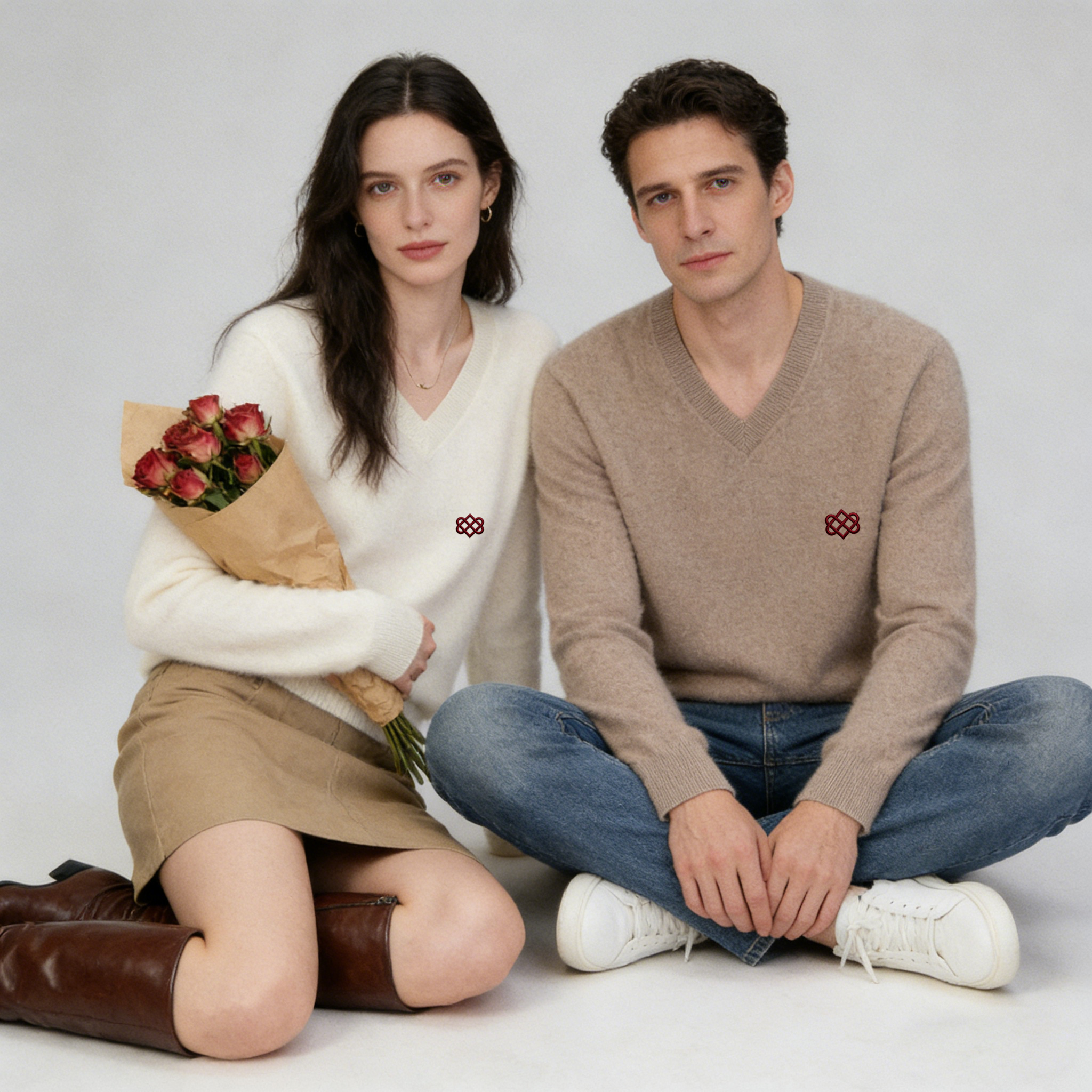Men's Love Knot V Neck Cashmere Sweaters REAL SILK LIFE