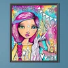 Diamond Painting-DIY Full Round Drill Girl with Purple Red Hair(40x50cm)