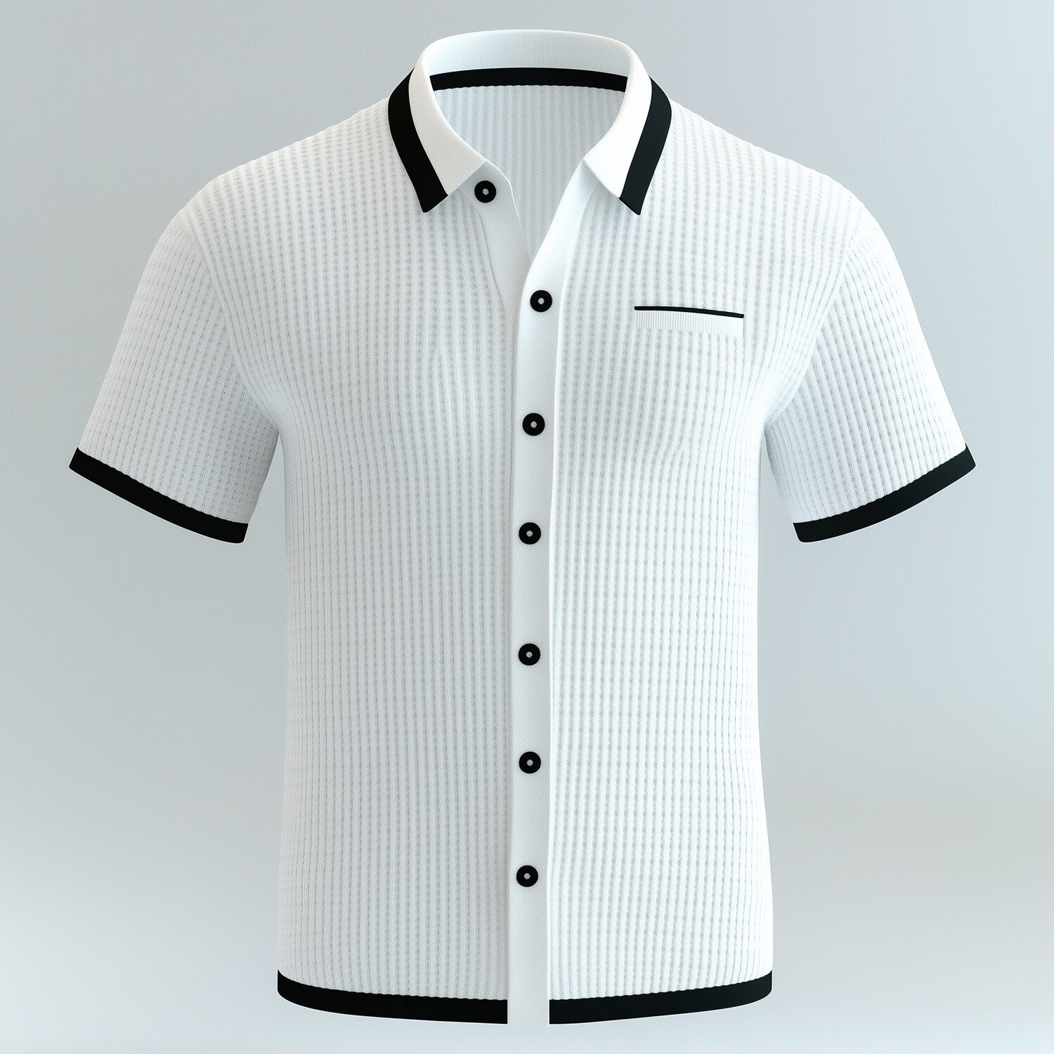Men's Turndown Collar Single Breasted Short Sleeve Contrast Binding Knitted Shirt