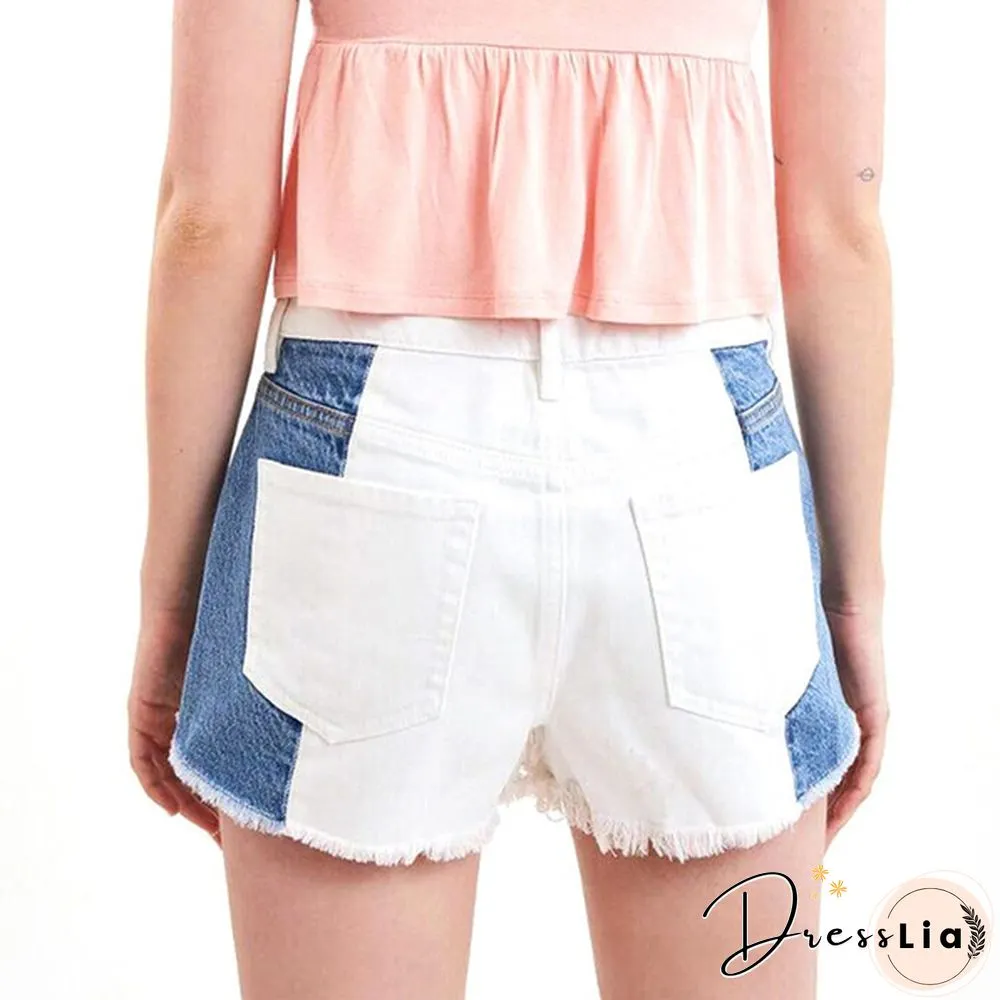 Women Stitched High Stretch Mid Waist Denim Shorts