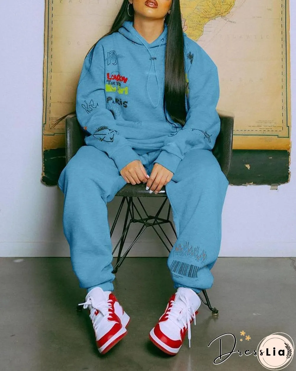 Letter Print Hooded Top & Pants Set P13221