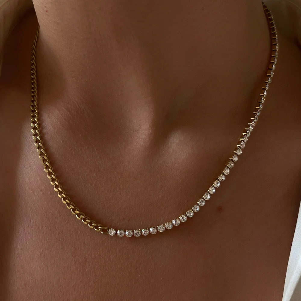 18K Crystal Chain Necklace & Bracelet