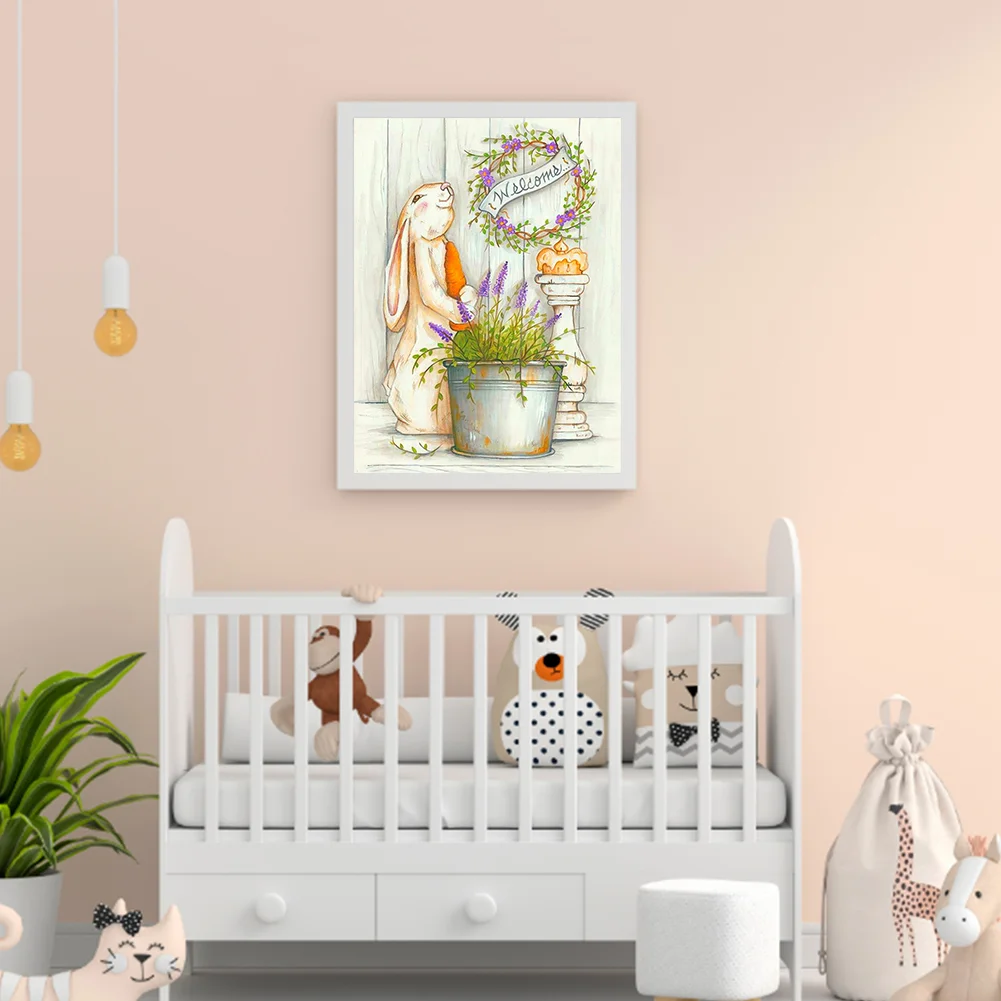 DIY Stamped Cross Stitch 11CT Full Embroidery 40*53cm - Bunny Lavender Vase