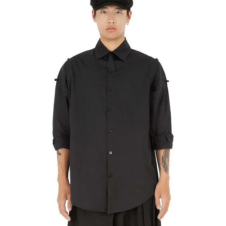 Dawfashion Techwear Streetwear-Darkwear Japanese Original Design Loose Long-sleeved Shirts-Streetfashion-Darkwear-Techwear