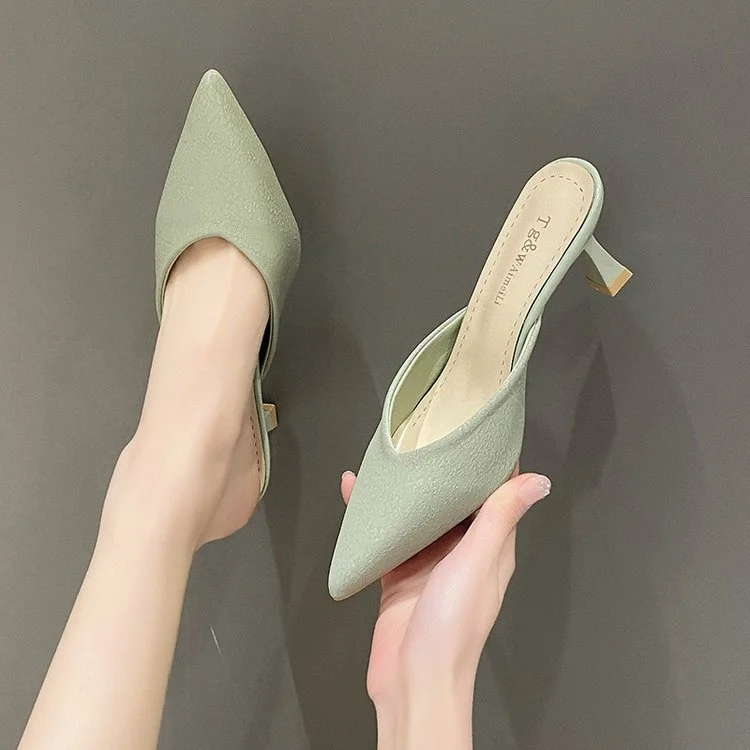 Wongn Wongn Summer New Fashion Pointed Head Half Drag High Heels Women's Shoes Heel Sandals