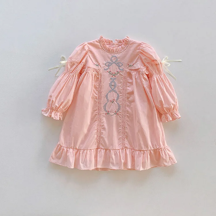 Toddler Girl Lace Retro Style Flower Bow Dress