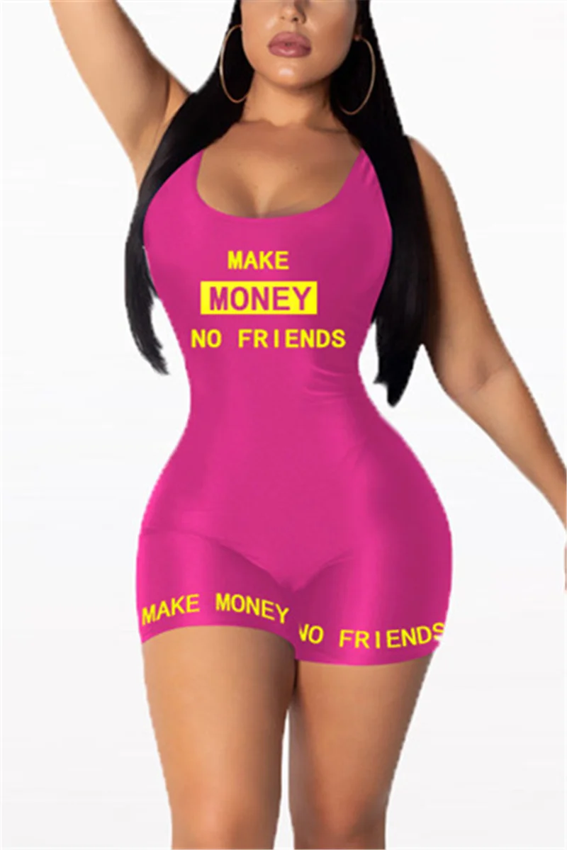 Pink Fashion Letter Printed Sleeveless Sports Romper | EGEMISS