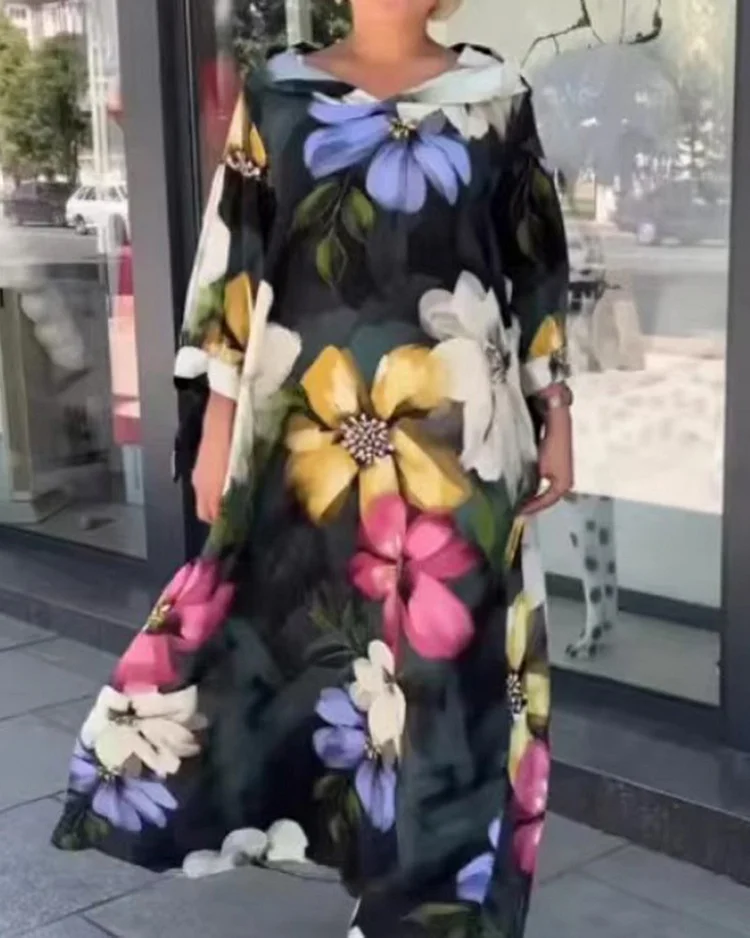 Long Sleeve Chiffon Floral Dress