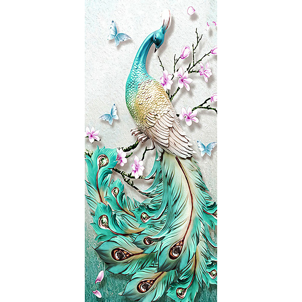 

40*85CM - Round Drill Diamond Painting - Peacock on the Branch, 501 Original