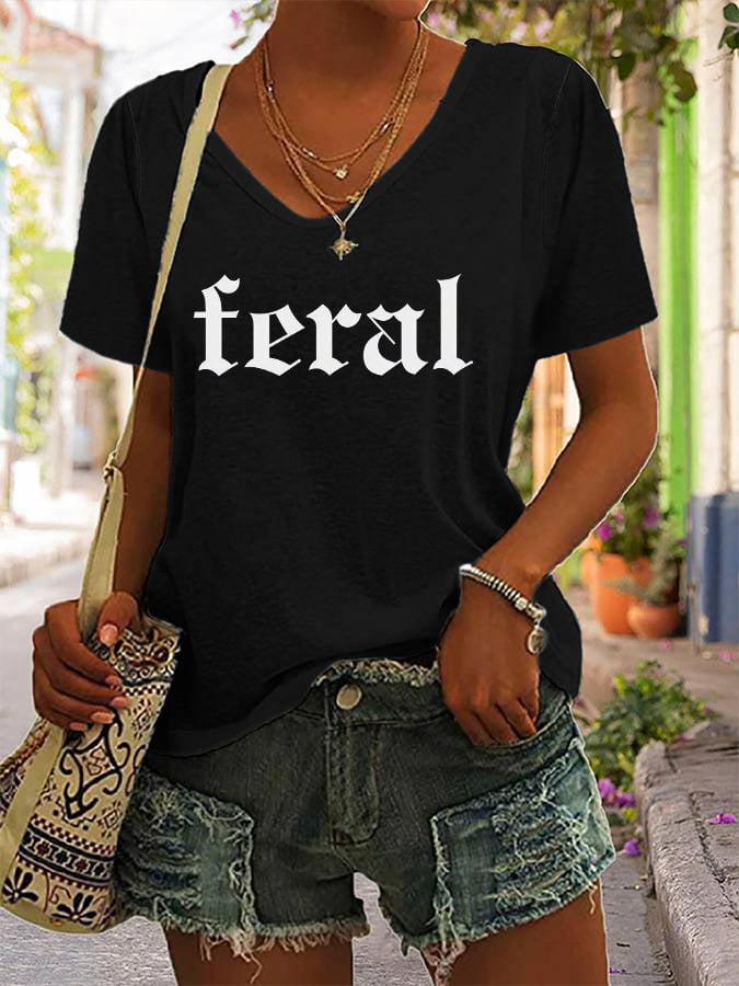Women's Feral Print V-Neck T-Shirt