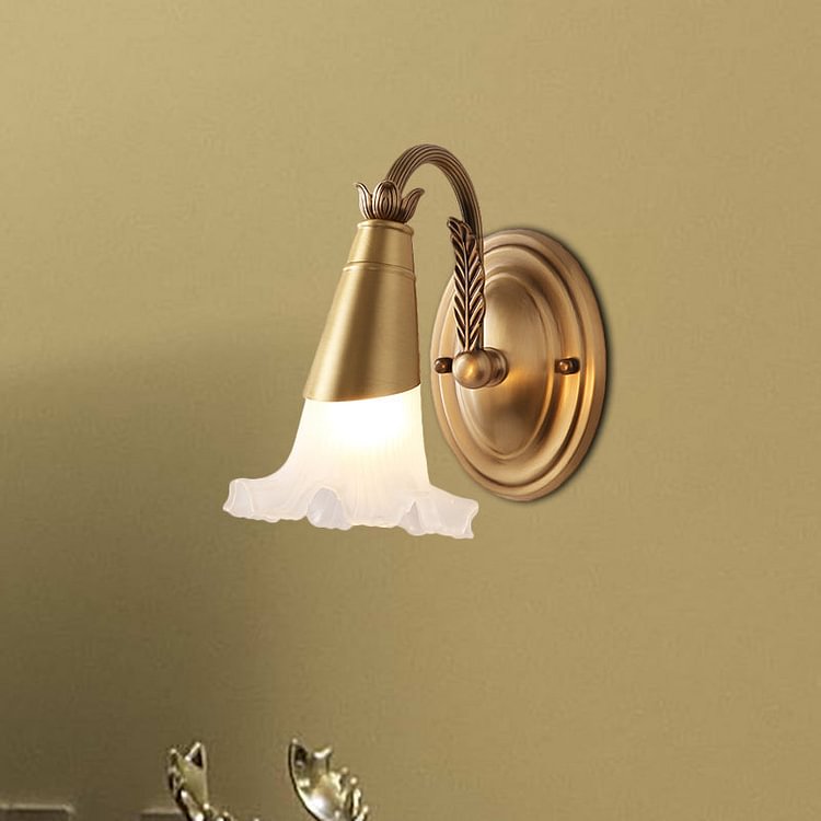 Traditional Style Flower Wall Lamp 1/2-Light Frosted Glass Wall Sconce in Gold for Bathroom