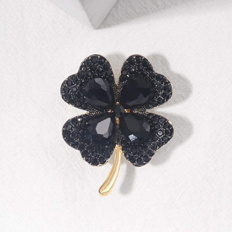 Elegant Pin Four Leaf Clover Metal Inlay Glass Women’s Brooches