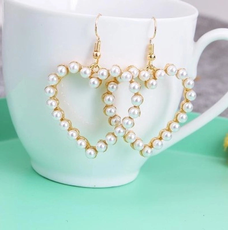 1 Pair Minimalist Heart Shape Alloy Inlay Pearl Women’s Earrings